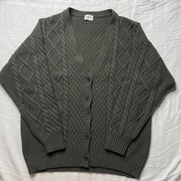 Aritzia Sunday Best Green Cable Knit Cardigan Sweater Sz Medium Wool Chunky - Picture 1 of 6